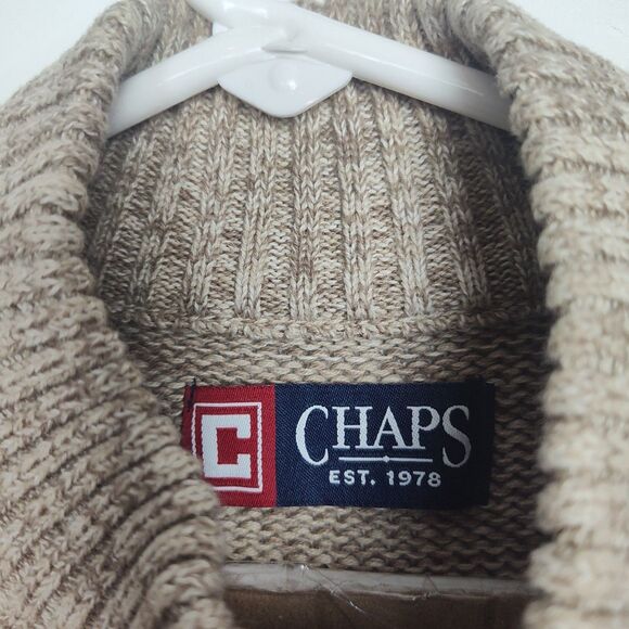 Chaps 1/4-Button Sweater Men's S Light Brown Elbow Patches Embroidered Logo - Picture 7 of 9